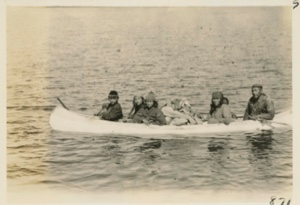 Image of Nascopie Indians [Innu] in their canoe [Sam Rich in stern]